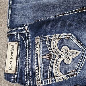 Rock Revival Women's Dark Blue Embellished Embroidered Pilkin Skinny Jeans